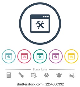 Application tools flat color icons in round outlines. 6 bonus icons included.