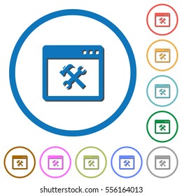 Application tools flat color vector icons with shadows in round outlines on white background