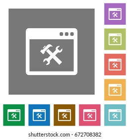 Application tools flat icons on simple color square backgrounds