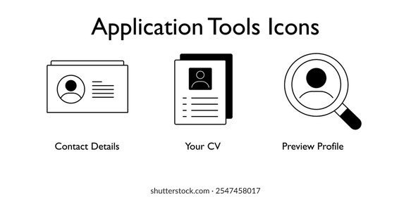 Application Tools Icons: Icons Included: Your CV, Preview Profile, Contact Details