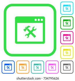 Application tools vivid colored flat icons in curved borders on white background