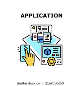 Application Vector Icon Concept. Smartphone Or Digital Tablet Application And Computer Software Settings. Touchscreen Mobile Phone Electronic Technology Using User Color Illustration