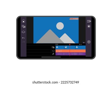 Application video editing on Smartphone. Video timeline display-Interface. App edit video clip. 