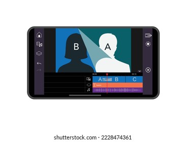 Application video editing-Effect on Smartphone. Video timeline-Transition display.