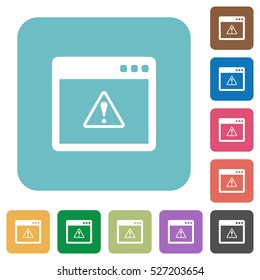 Application warning flat icons on simple color square background.