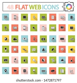 Application Web flat icons with long shadow with a color wheel , business flat icons