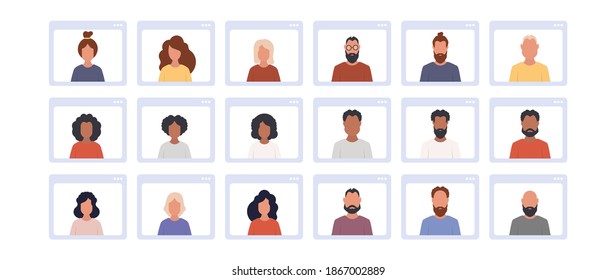 Application Window With Chat. People At An Online Conference. Application Window With Conference. Isolated Over White Background. Vector Illustration.