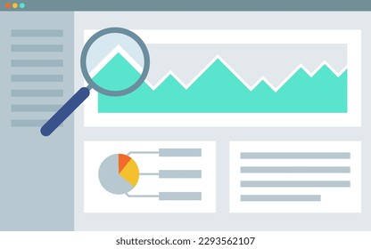 Ventana de aplicación con gráficos financieros y concepto de ampliación, análisis y optimización