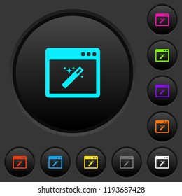 Application wizard dark push buttons with vivid color icons on dark grey background