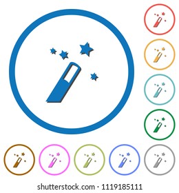 Application wizard flat color vector icons with shadows in round outlines on white background