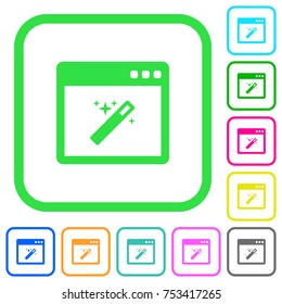 Application wizard vivid colored flat icons in curved borders on white background