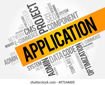Application word cloud collage, business technology concept background