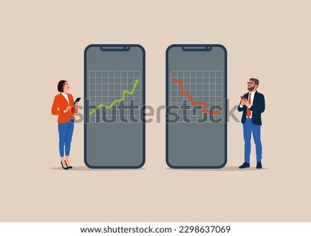 Application working with investment data. Conflicting data analizing. Flat vector illustration
