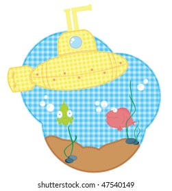 Application with yellow submarine and cut fishes
