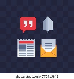 Applications icons set. Pixel art style. Web elements. 8-bit sprites. Isolated abstract vector illustration.