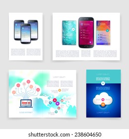 Applications and Infographic Concept. Flyer, Brochure Design Modern user interface (ux, ui) screen template for mobile smart phone or web site. Transparent blurred material design ui with icons. 