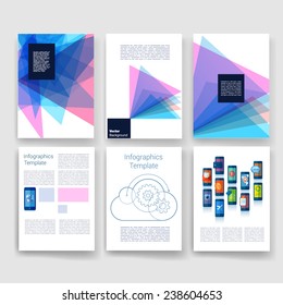 Applications and Infographic Concept. Flyer, Brochure Design Modern user interface (ux, ui) screen template for mobile smart phone or web site. Transparent blurred material design ui with icons. 