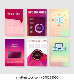 Applications and Infographic Concept. Flyer, Brochure Design Modern user interface (ux, ui) screen template for mobile smart phone or web site. Transparent blurred material design ui with icons. 
