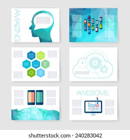 Applications and Infographic Concept. Flyer, Brochure Design Modern user interface (ux, ui) screen template for mobile smart phone or web site. Transparent blurred material design ui with icons. 