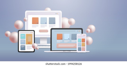 aplicaciones en aplicaciones de monitor de equipo para diferentes dispositivos concepto de plataforma cruzada