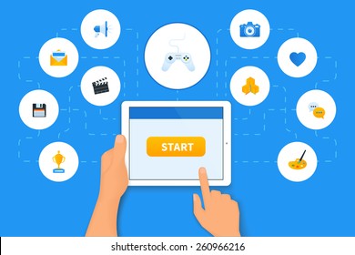 Applications For Tablet Pc With Gaming Icon In The Center