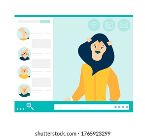 Applications for talking on video background. Modern illustration slider site page. Concept of social networks for group. Web banner applications for video conferences. Vector design image. 