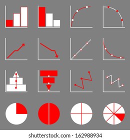 Applied graph icons on gray background, stock vector