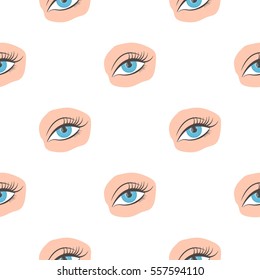 Applied mascara icon in cartoon style isolated on white background. Make up pattern stock vector illustration.