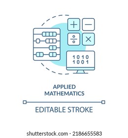 Applied mathematics turquoise concept icon. Machine learning engineer skill abstract idea thin line illustration. Isolated outline drawing. Editable stroke. Arial, Myriad Pro-Bold fonts used