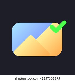 Angewendete Bilddatei flachen Farbverlauf füllen Sie das Symbol für dunkles Thema. Bearbeitung der Anwendung. Bild genehmigt. Pixel perfekte Farbbildfunktion. GUI, UX Design auf schwarzem Raum. Vektor-einzelne RGB-Illustration