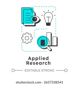 Applied research modern linear concept icon. Solve specific practical problems. Type of study and development. Flat outline elements connected with dotted lines. Creative visual. Easy to edit