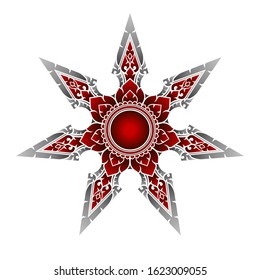 Applied thai art mandala pattern, seven-pointed star red inner flower color gradient.