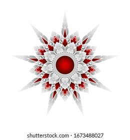 Applied thai art mandala pattern, nine-pointed star red inner flower color gradient.
