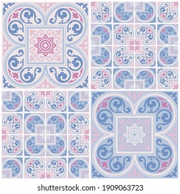 Fondo abstracto del estilo de arte tailandés aplicado. Establece un patrón de decoración sin fisuras para tarjetas, pancartas, folletos, volantes, carteles, impresión, suelos, paredes, papel pintado, sitio web, baldosas. Ilustración vectorial.