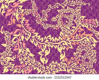 applied Thai pattern, ground pattern, leaf veins, magenta tone, yellow