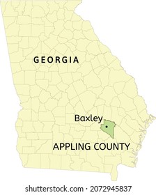 Ubicación del condado y la ciudad de Baxley en el mapa estatal de Georgia