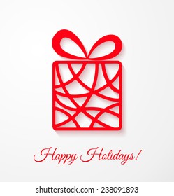 Applique card with red gift box. Vector illustration for your design.