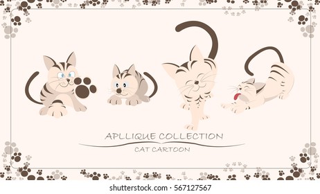 Applique collection, cat cartoon set, contain of a cat in variety actions suit for designing elements.