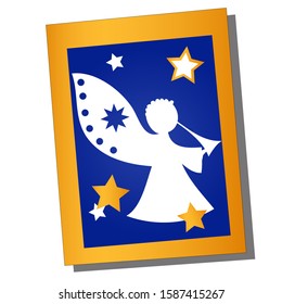 Applique greeting card with Christmas angel isolated on a white background. Vector cartoon close-up illustration