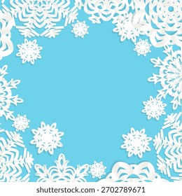 Applique snowflake frame on blue background  for your Christmas card