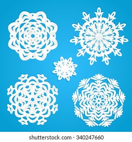 Applique snowflakes set on blue background