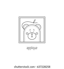 Applique vector thin line icon. Handmade stitched patchwork piece. Black on white isolated symbol. Logo template, element for business card or workshop announcement. Simple mono linear modern design.