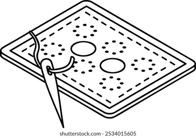 Applique Work isometric outline concept, edges are covered and stitches are hidden vector icon, custom tailoring symbol, Made-to-measure clothing sign,Sewist materials stock illustration