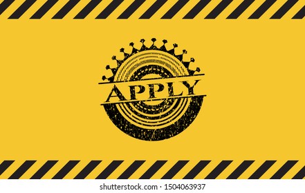 Apply black grunge emblem with yellow background. Vector Illustration. Detailed.
