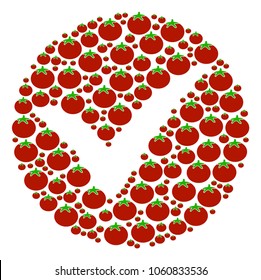 Apply collage of tomato in various sizes. Vector tomato elements are combined into apply illustration. Organic vector design concept.