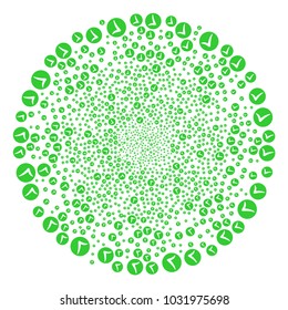 Apply curl rotation. Element centrifugal explosion created from scattered apply items. Vector illustration style is flat iconic symbols.