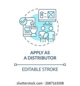 Apply as distributor blue concept icon. Build partners relationship with suppliers. Start business abstract idea thin line illustration. Vector isolated outline color drawing. Editable stroke