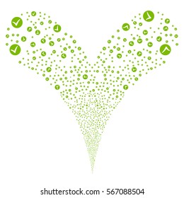 Apply fireworks stream. Vector illustration style is flat eco green iconic symbols on a white background. Object double fountain combined from random pictographs.
