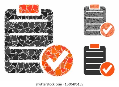 Apply form composition of irregular items in variable sizes and color hues, based on apply form icon. Vector rugged pieces are composed into composition. Apply form icons collage with dotted pattern.