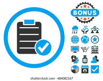 Apply Form icon with bonus pictures. Vector illustration style is flat iconic bicolor symbols, blue and gray colors, white background.